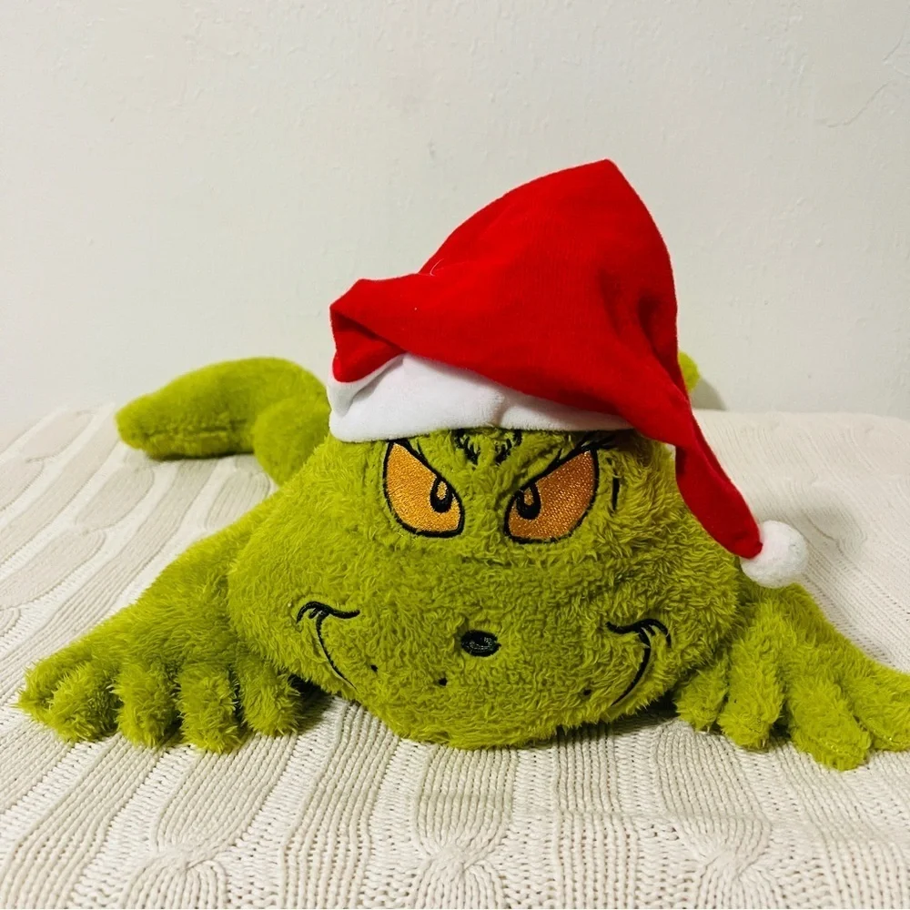The Grinch Holiday Floppy Plush Pillow with Red Santa Hat How the Grinch Stole